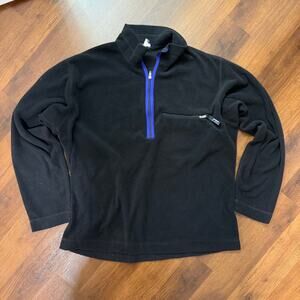 Vintage Patagonia 1/4 Zip Fleece Sweater Black Blue Trim Made in USA Casual Sz L